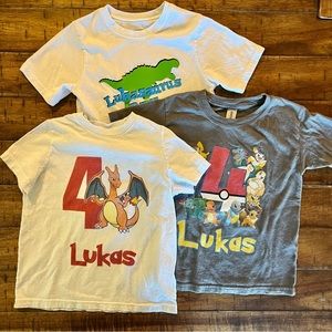⚡️3/$20 Bundle of Lukas Shirts - Pokemon, dinosaur size 5T - 4th birthday